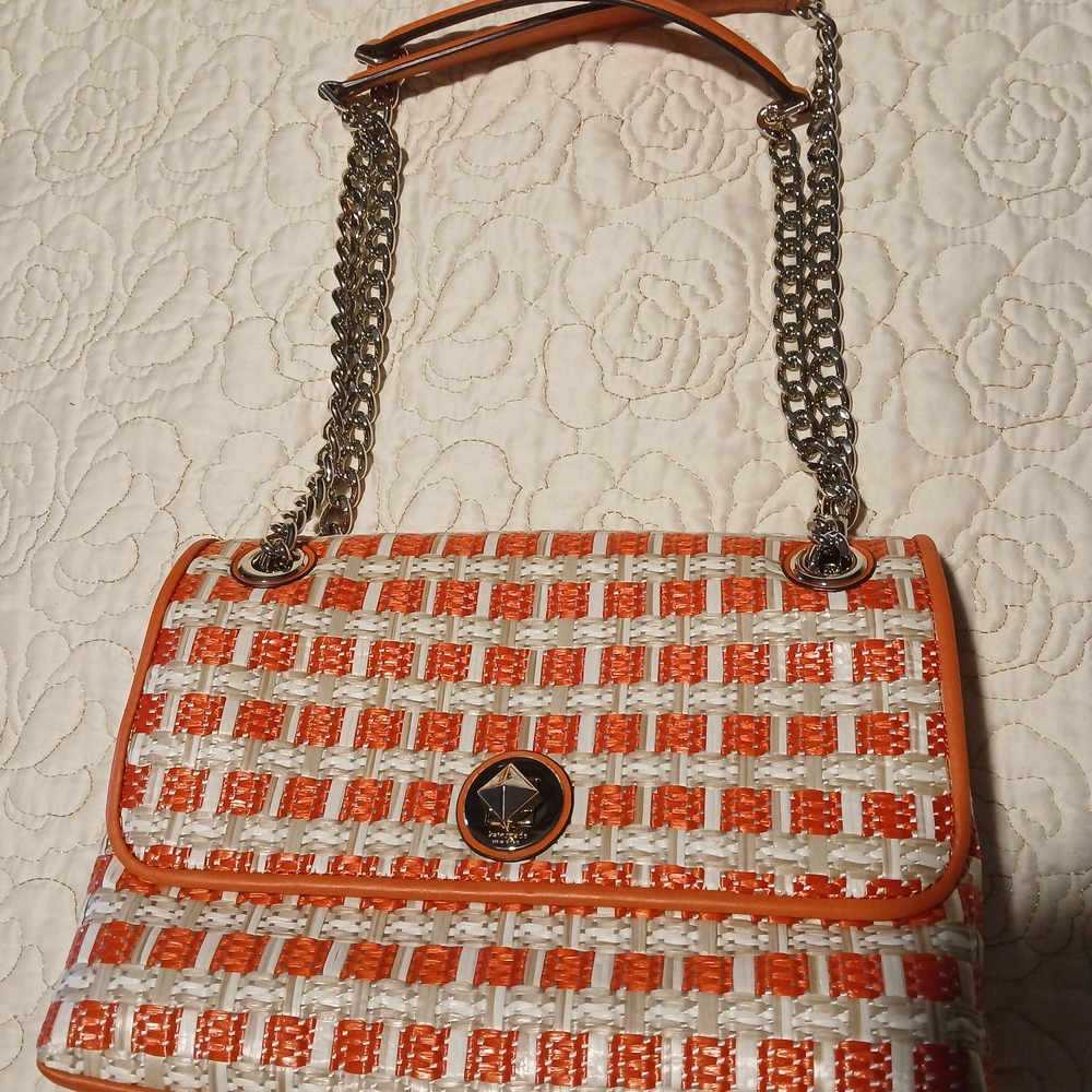 Stylish Orange and White Woven Handbag, 1 Mint Green,  Navy Blue Print